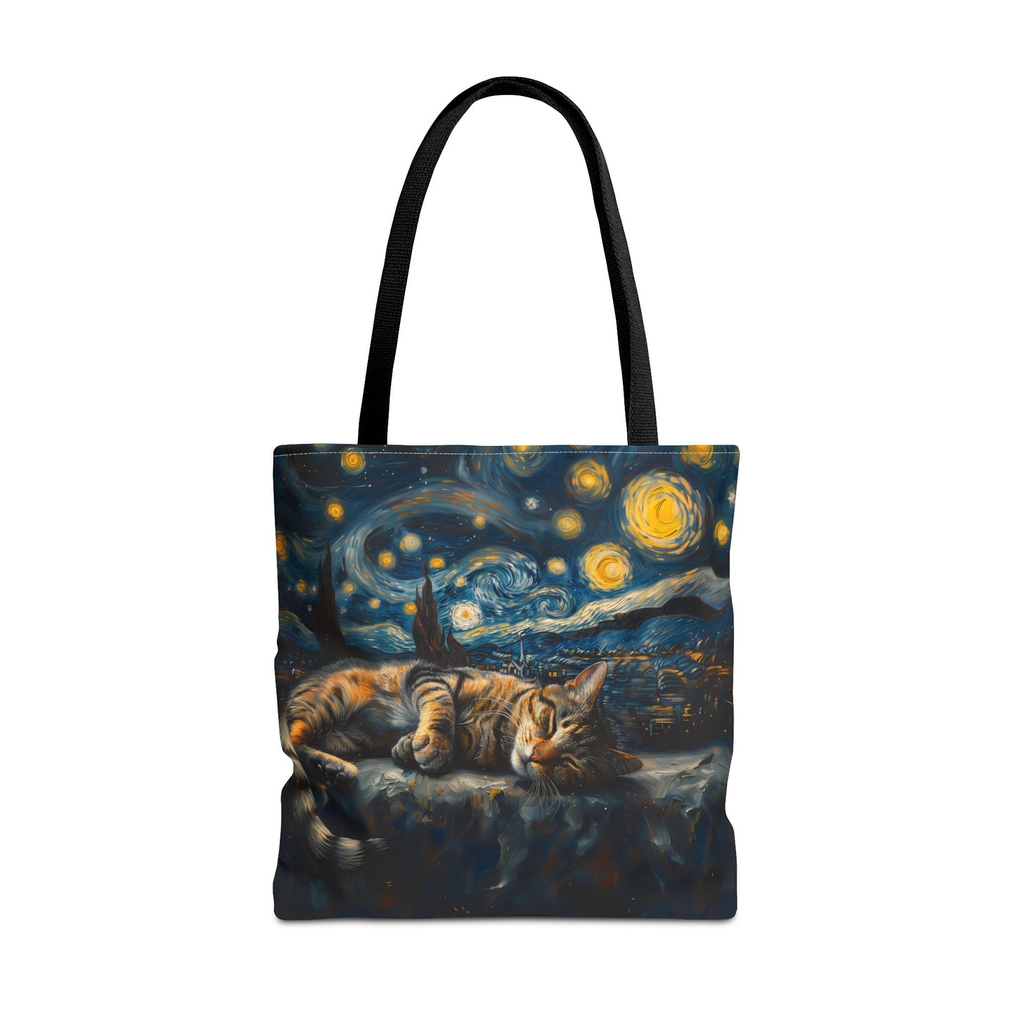 Starry Night Cat Tote Bag - Van Gogh-Inspired Canvas Design