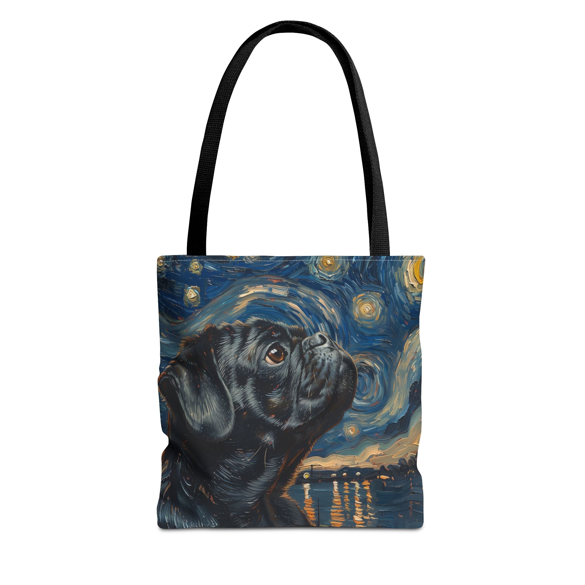 Starry Night Black Pug Tote Bag, Artistic Eco-Friendly Canvas Bag - Darwin & Rose
