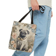 Charming Floral Pug Lover Tote Bag, Canvas Shopping & Gift Bag