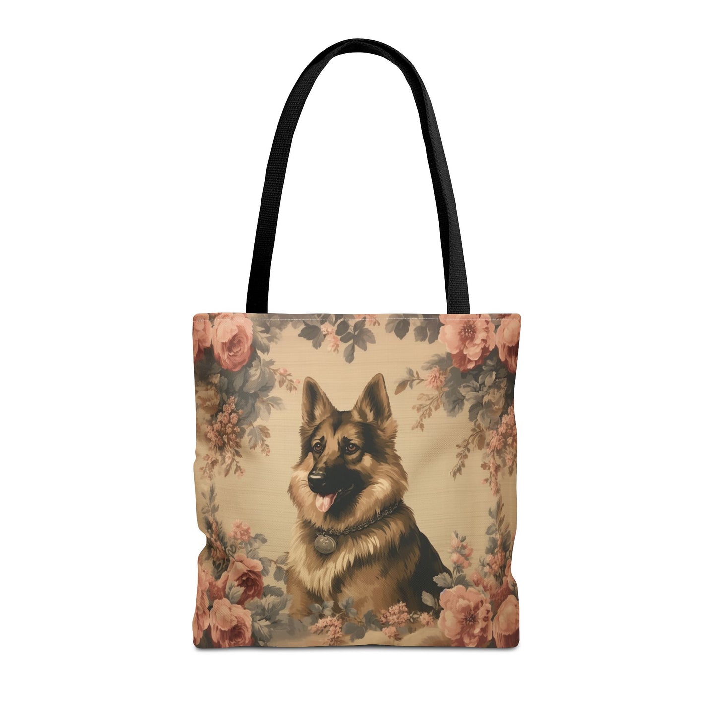 Elegant German Shepherd Floral Tote Bag, Eco-Friendly Canvas Gift