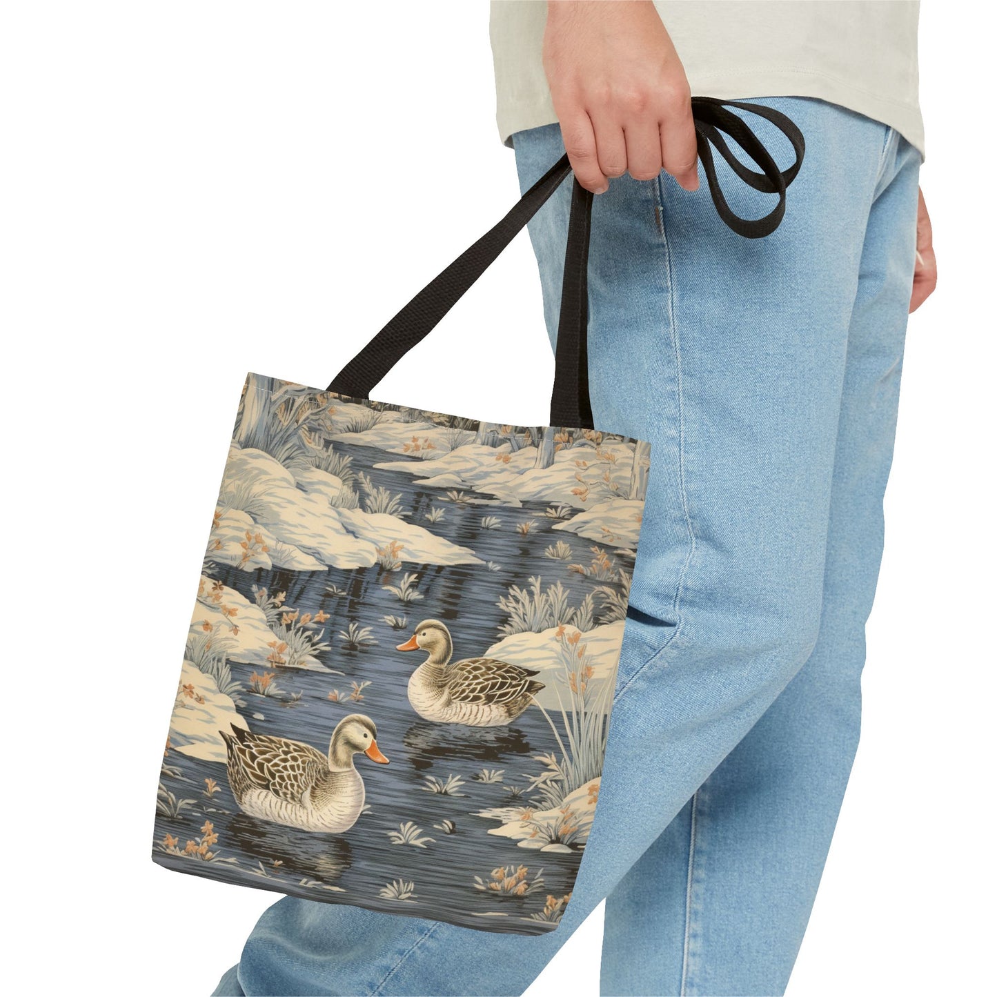 Winter Ducks Scenic Tote Bag, Eco-Friendly Canvas for Nature Lovers