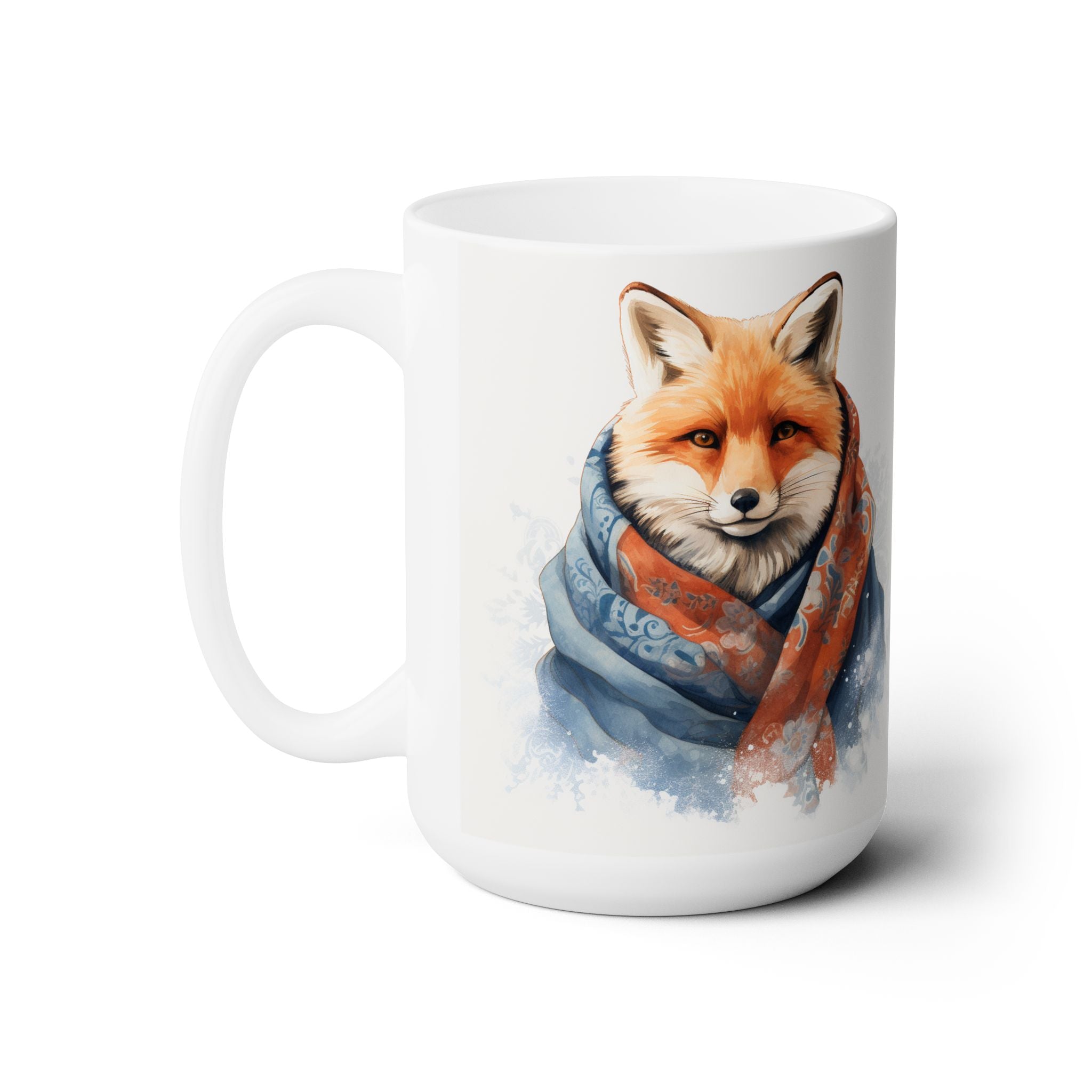 Cozy Fox Mug with Watercolor Scarf Design