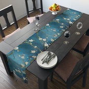 Cherry Blossom Table Runner | Teal, White, and Gold Design (72" or 90")