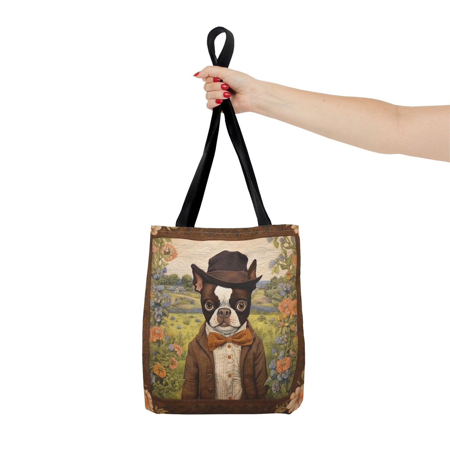 Dapper Boston Terrier Tote Bag, Rustic Countryside Eco-Friendly Gift