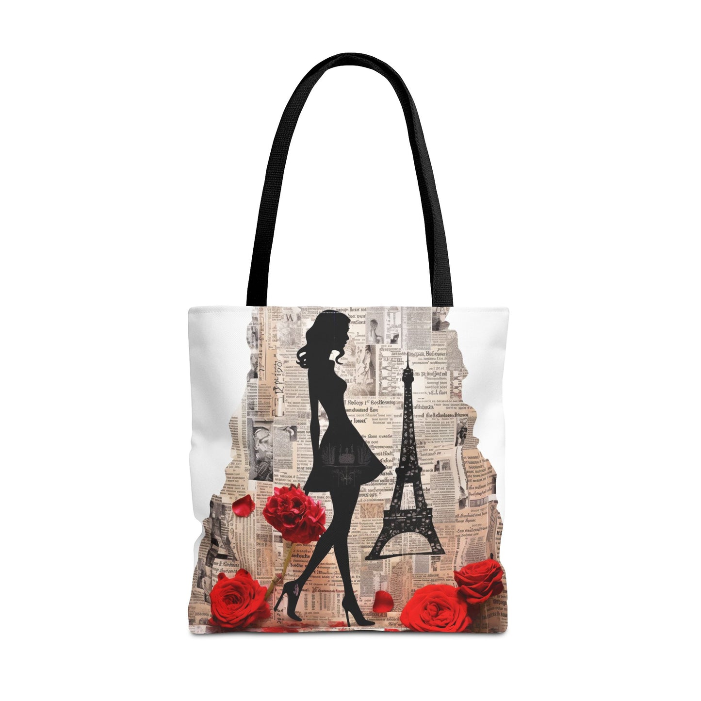 Parisian Elegance Tote Bag with Eiffel Tower & Red Rose Design