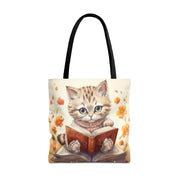 Whimsical Kitty Reader Tote Bag, Adorable Canvas Cat Lover Gift