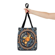 Elegant Botanical Tote Bag with Orange and Blue Floral Design