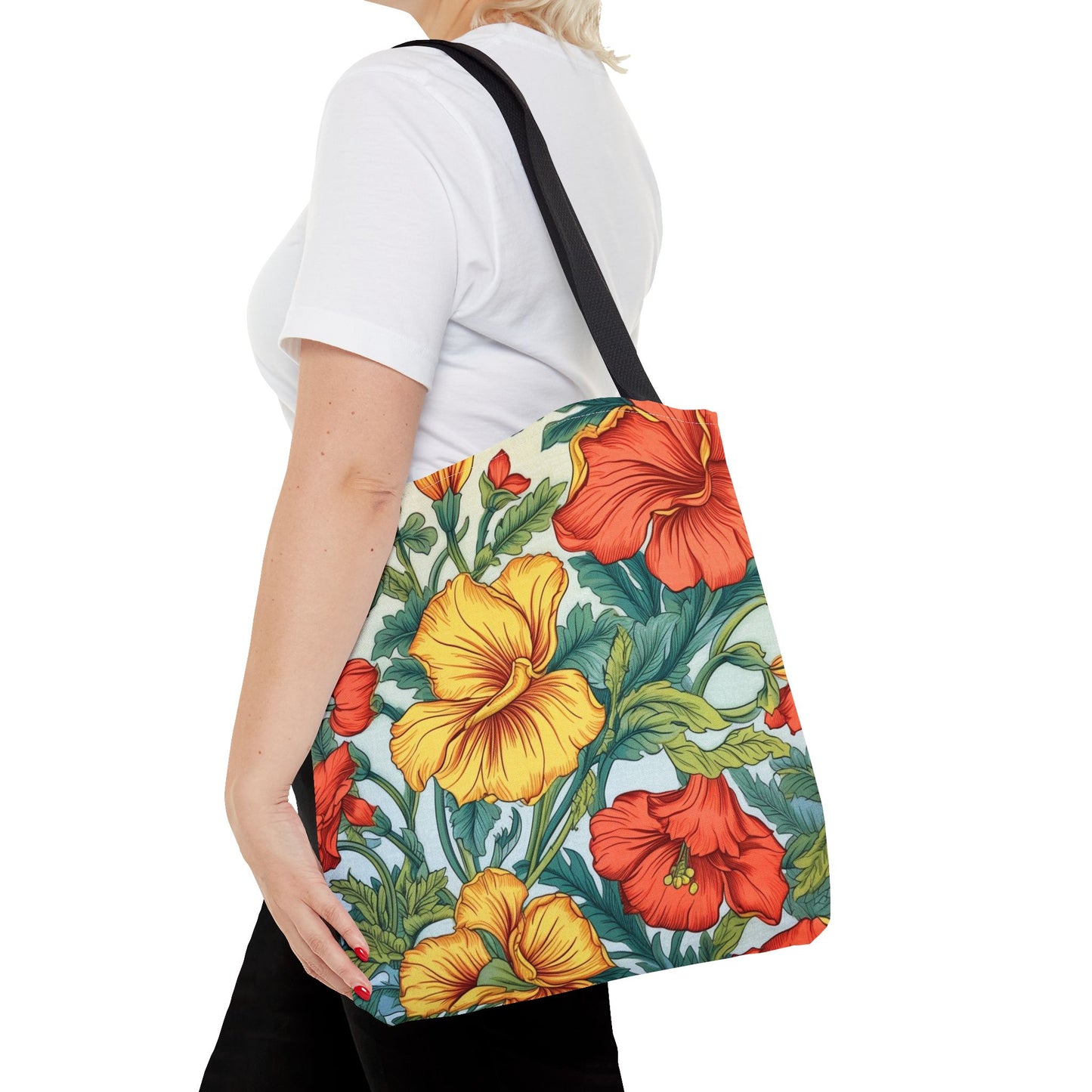 Hibiscus Blooms Eco-Friendly Tote Bag, Vibrant Floral Design for Market Trips