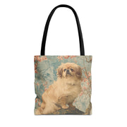 Pekingese Elegance Tote Bag, Floral Canvas for Pet Lovers