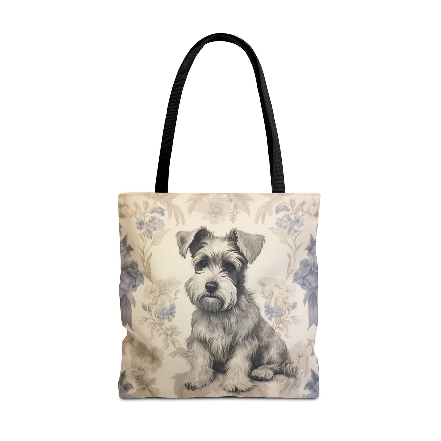 Mini Schnauzer Floral Tote Bag, Artistic Canvas Shopping Bag