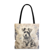 Mini Schnauzer Floral Tote Bag, Artistic Canvas Shopping Bag