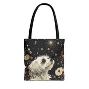 Maltese Starry Night Canvas Tote Bag, Elegant Floral Dog Lover Gift