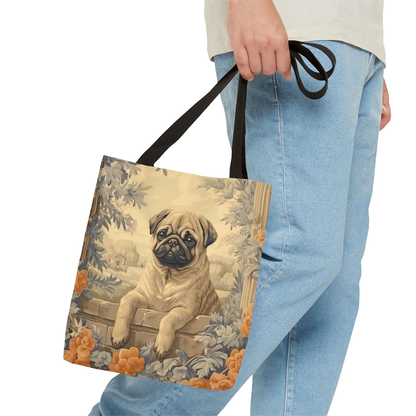 Pug Charm Canvas Tote Bag - Artistic Floral Design for Dog Lovers