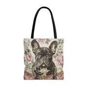 Frenchie Blossom Tote Bag - Brindle French Bulldog, Floral Elegance