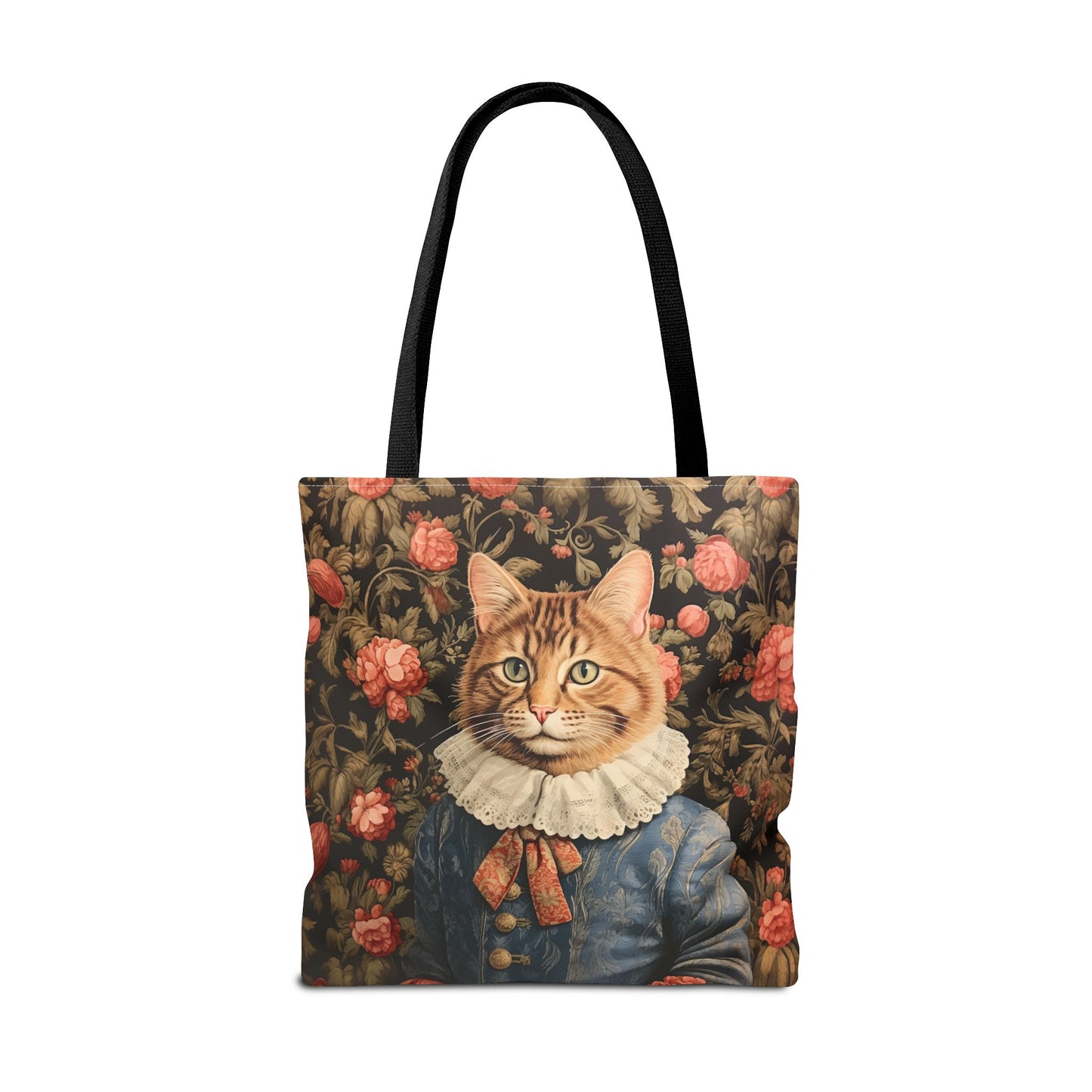 Victorian-Style Cat Tote Bag with Elegant Floral Design