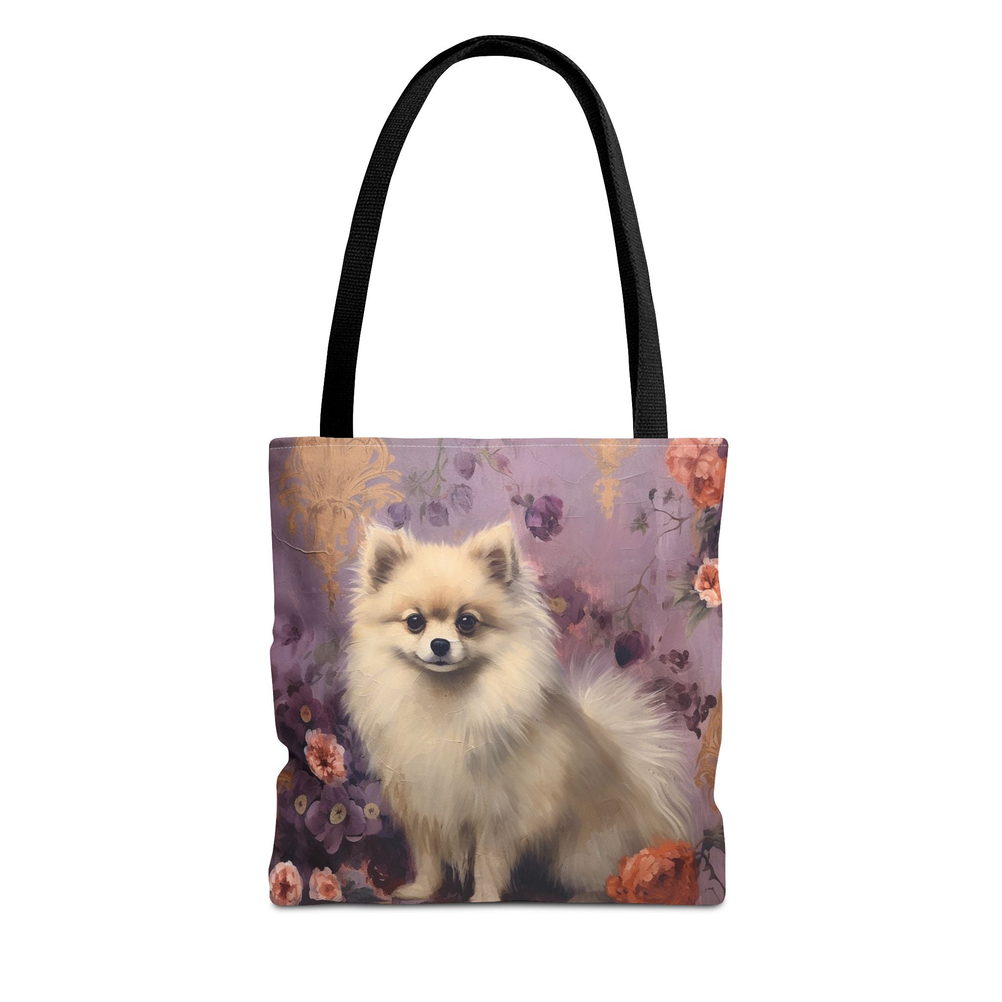 Charming Pomeranian Tote Bag with Elegant Floral Design