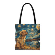 Golden Spaniel Starry Night Fan Tote, Artistic Pet Lover Gift