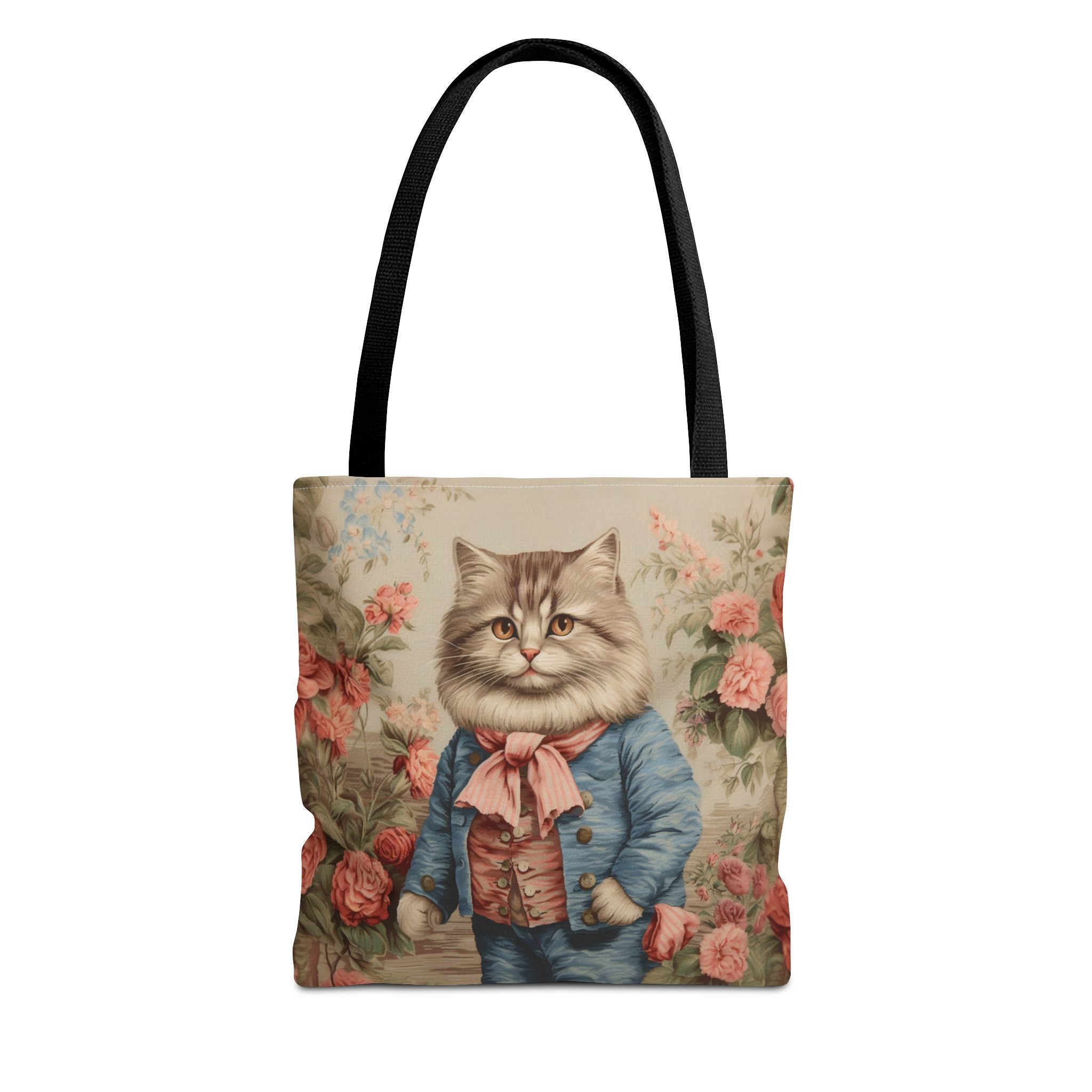 Whimsical Victorian Cat Tote Bag, Floral Eco-Friendly Canvas Bag