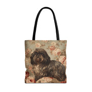 Elegant Shih Tzu Floral Canvas Tote Bag – Vintage Dog Lover Gift