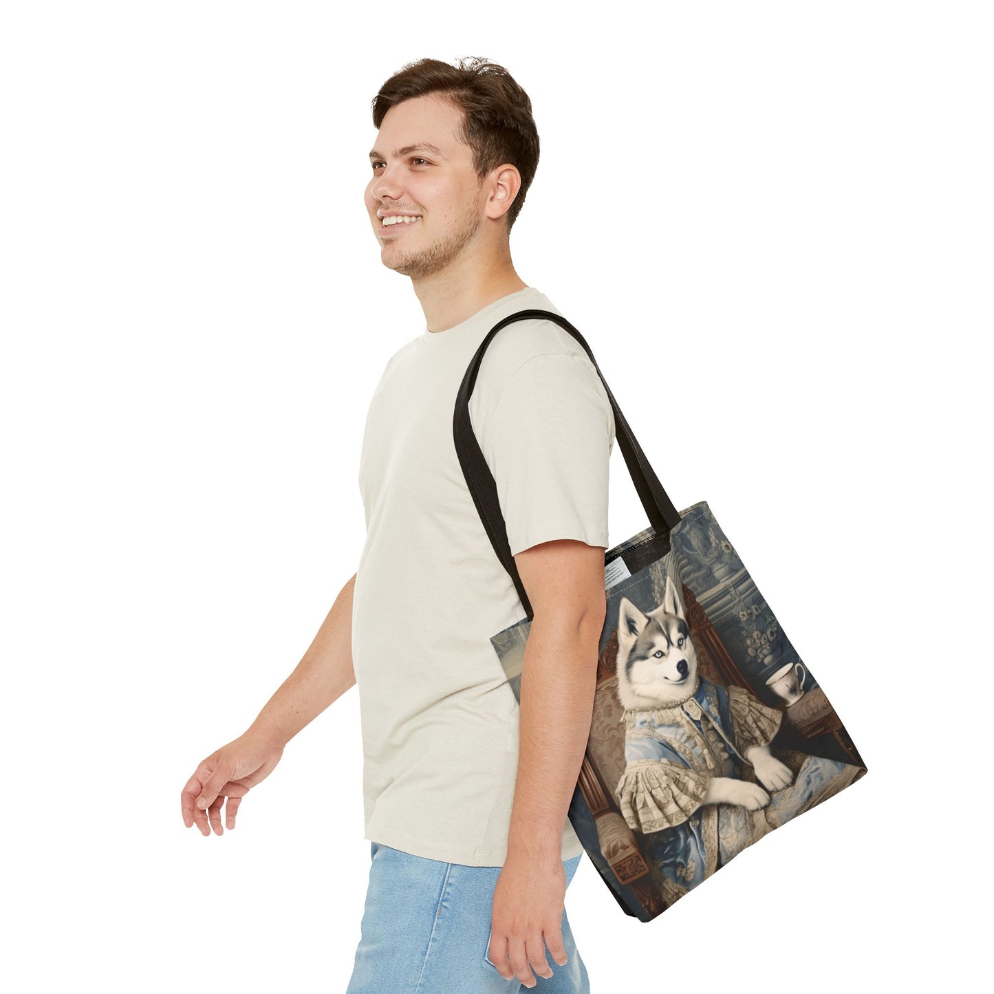 Regal Siberian Husky Tote Bag, Vintage Baroque-Style Canvas Gift