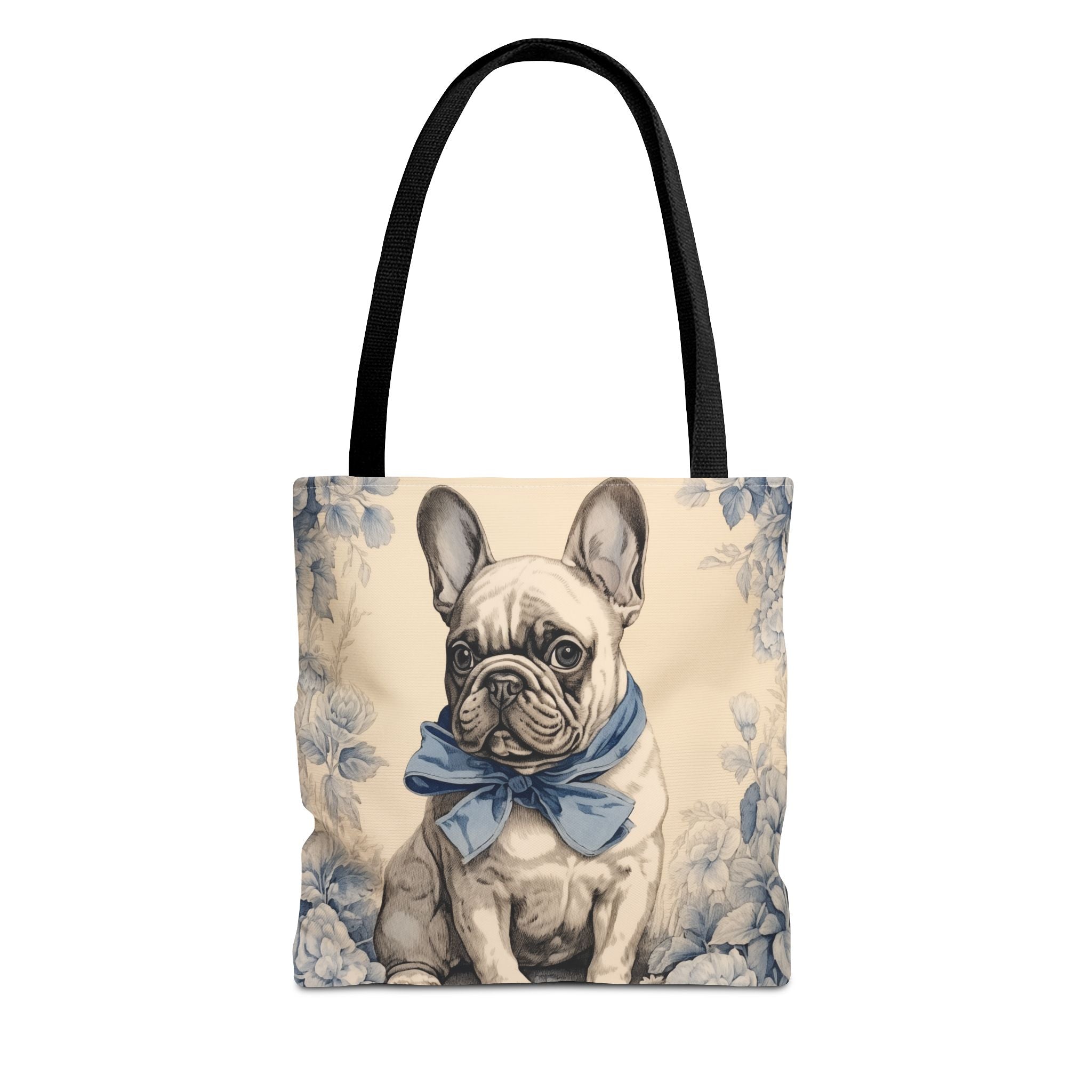 French Bulldog Canvas Tote Bag with Blue Bow, Dog Lover’s Eco Bag