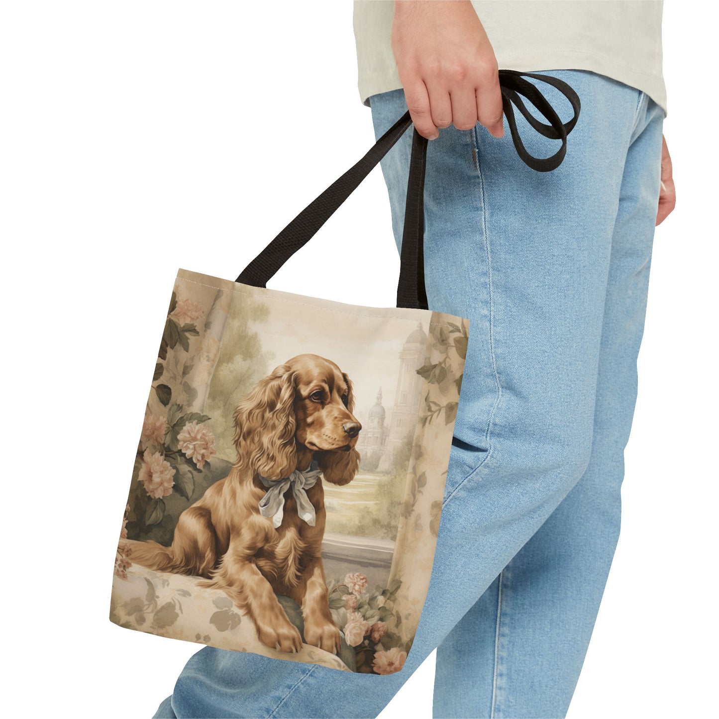 Elegant Cocker Spaniel Canvas Tote Bag, Floral Dog Lover's Gift