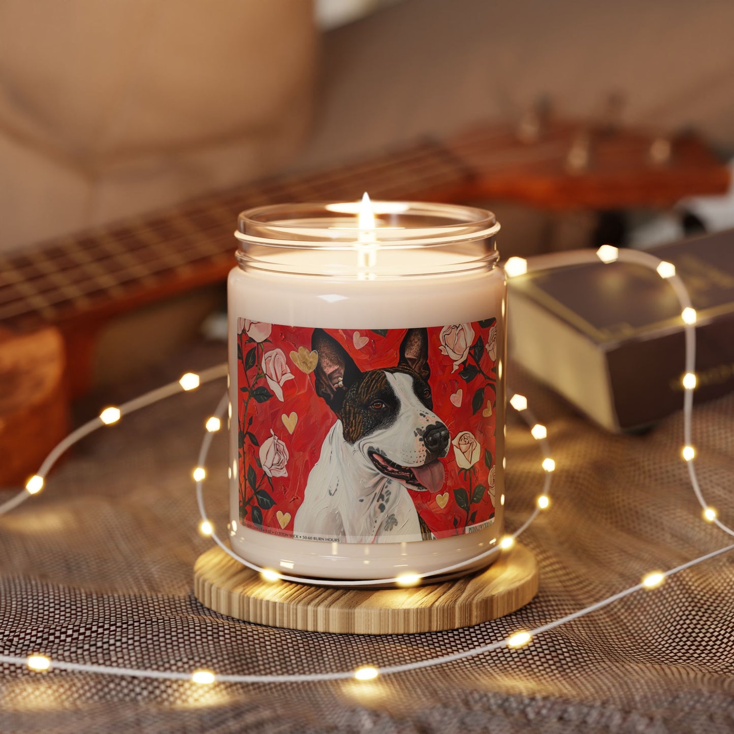 Bull Terrier Romantic Candle – Dog Lover Gift, Rose Art Design