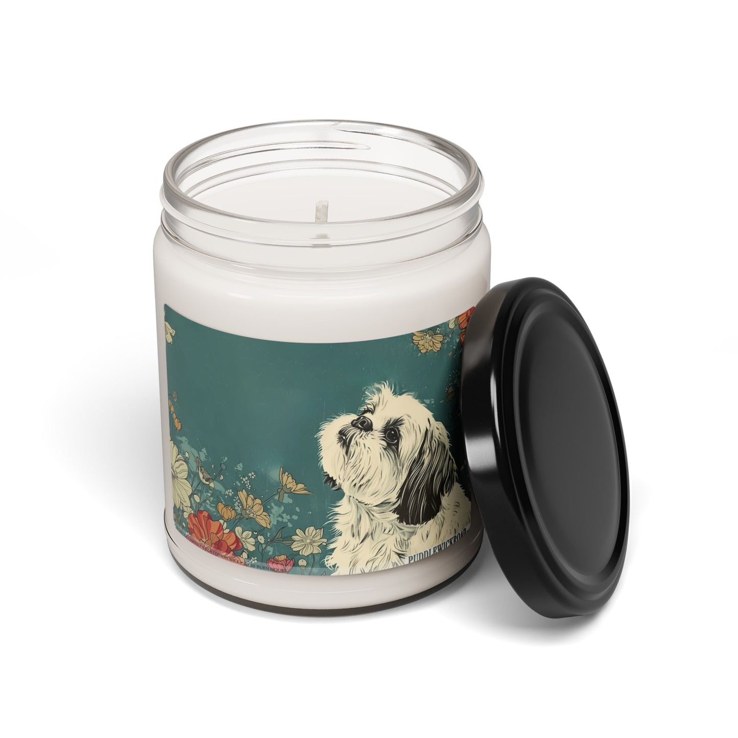 Shih Tzu Serenity Candle – Vintage Floral Art Pet Lover Gift