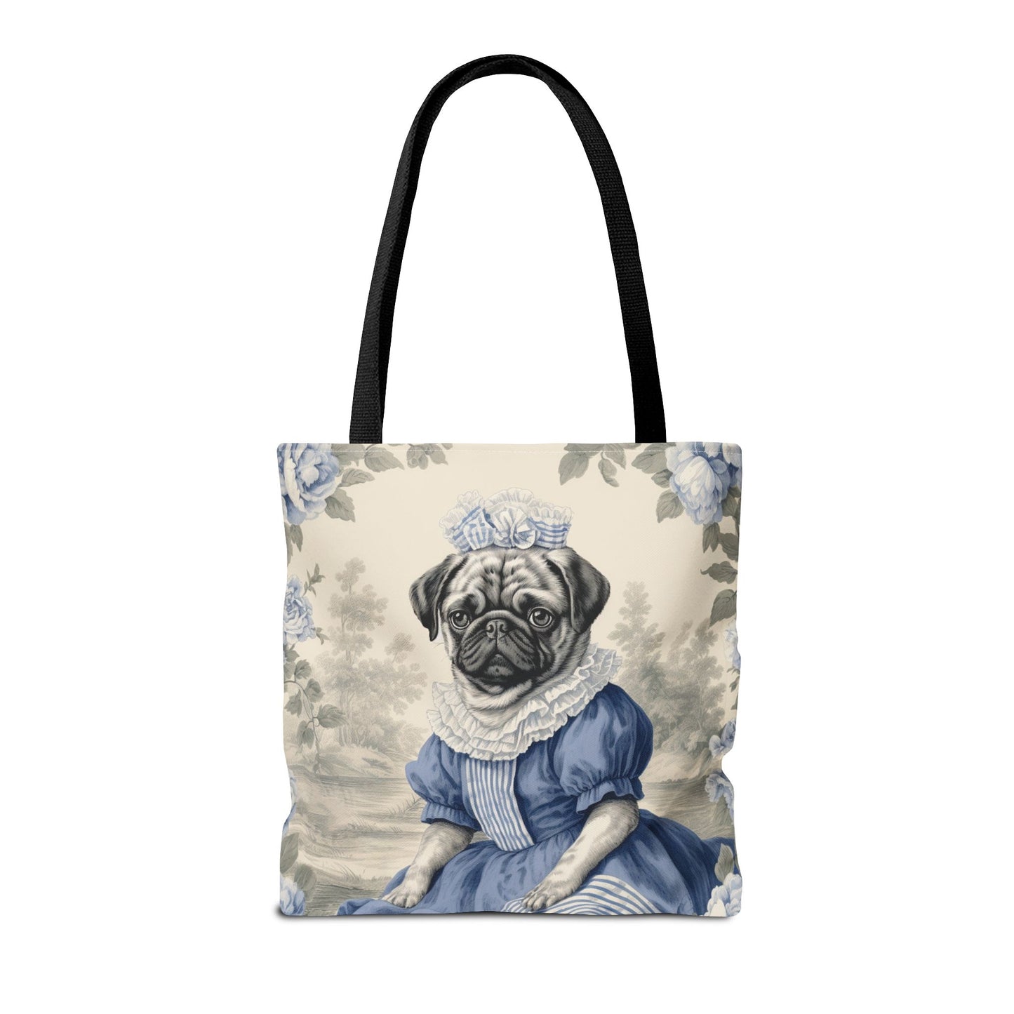 Elegant Blue Pug Canvas Tote Bag for Dog Lovers – Artistic Style