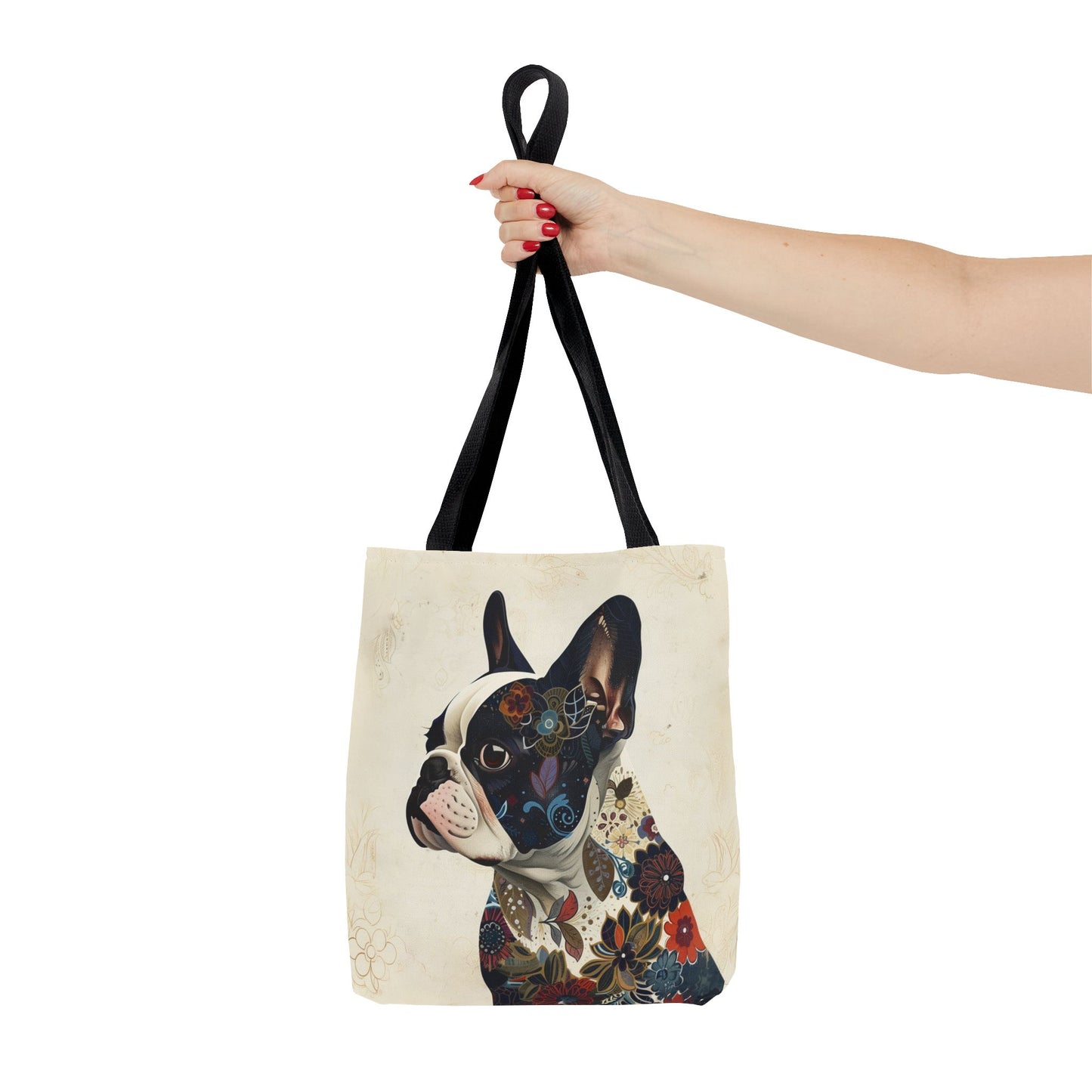 Floral Frenchie Canvas Tote Bag for Dog Lovers, Eco-Friendly Gift