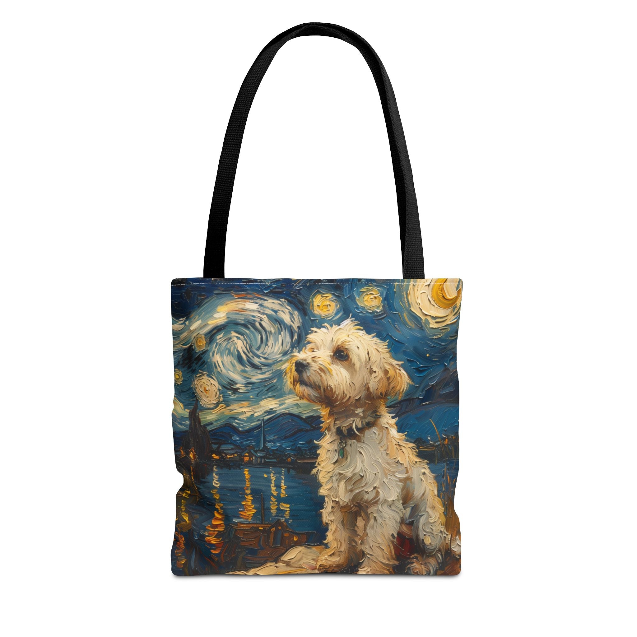 Starry Night Maltese Canvas Tote Bag, Artistic Eco-Friendly Design