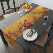 Golden Floral Table Runner | Gold, Red, and Black Design (72" or 90")