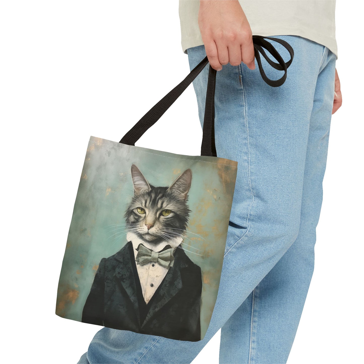 Elegant Cat Canvas Tote Bag with Tuxedo Art, Stylish Gift for Cat Lovers