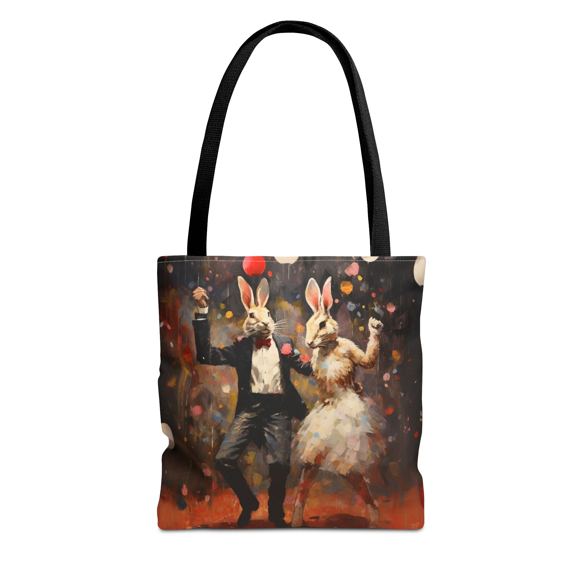 Bunny Ballroom Dance Art Tote Bag, Festive Reusable Canvas Designs