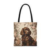 Chocolate Brown Spaniel Tote Bag with Vintage Floral Design