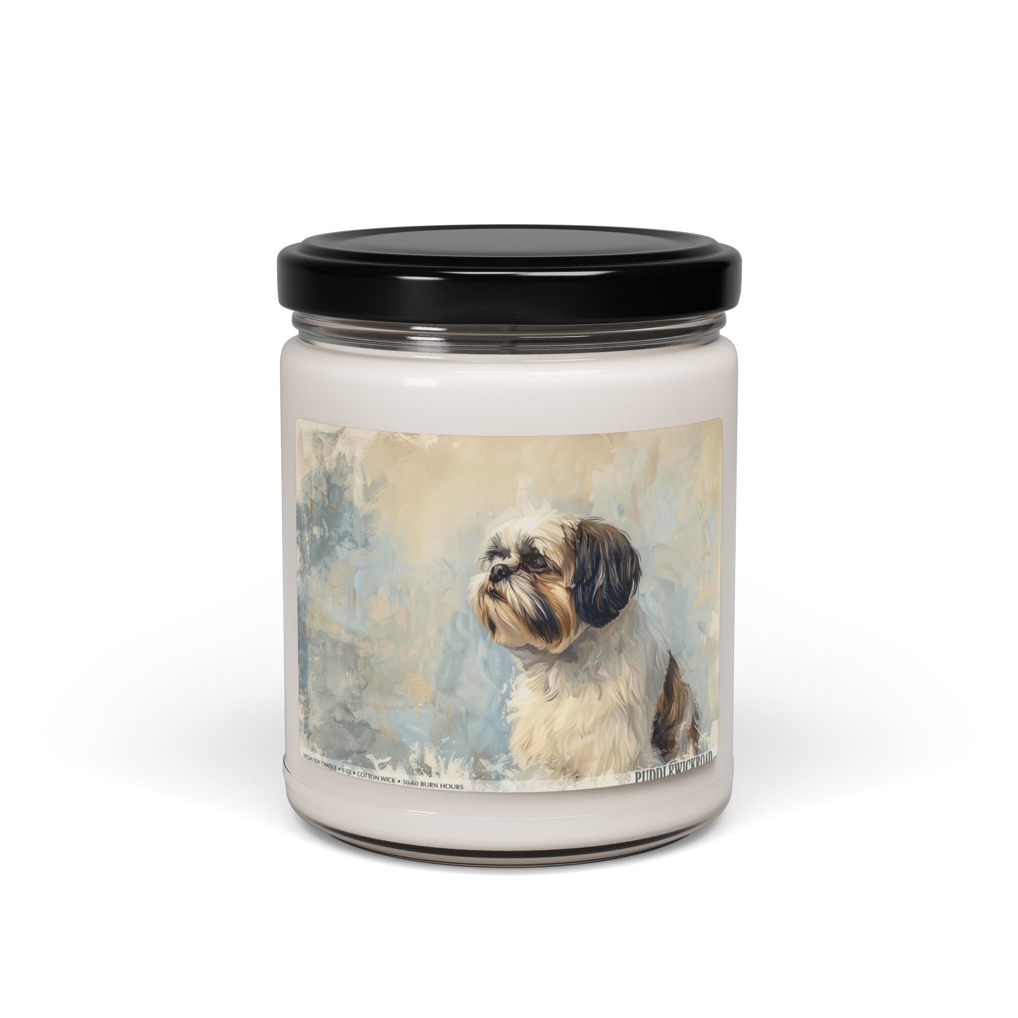 Elegant Shih Tzu Soy Candle - Pet Lover Gift with Vintage Art