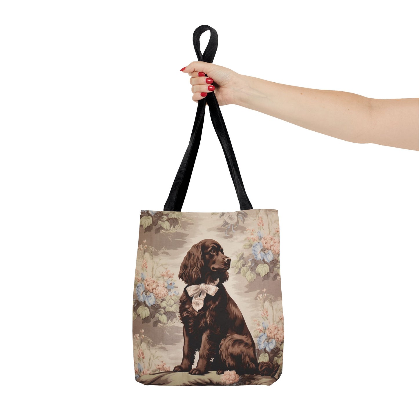 Chocolate Cocker Spaniel Tote Bag - Floral Vintage Design