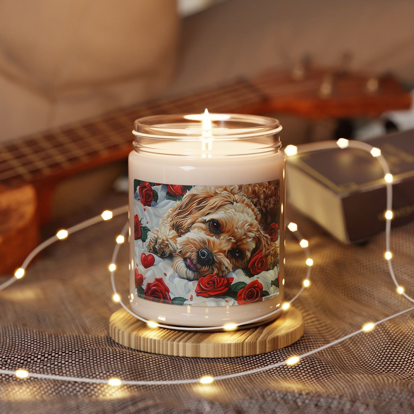 Cavapoo Candle - Cute Puppy with Roses Memorial Gift