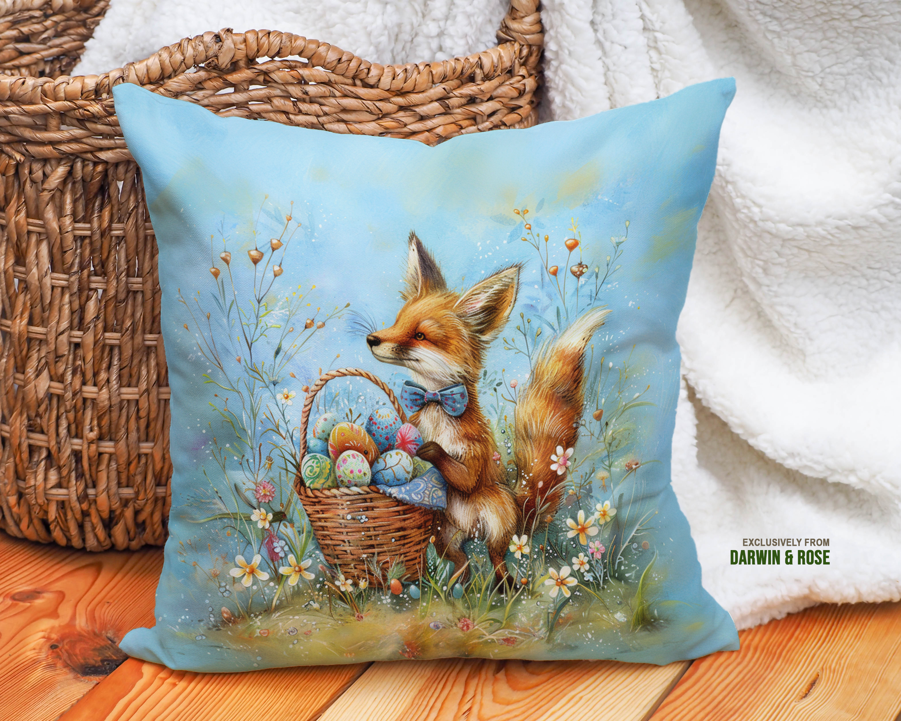 Easter Fox Spring Throw Pillow – Whimsical Woodland Design