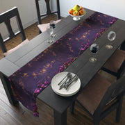 Dark Floral Table Runner | Purple, Gold, and Fuchsia Design (72" or 90")