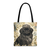 Charming Pekingese Floral Tote Bag, Elegant Art for Dog Lovers