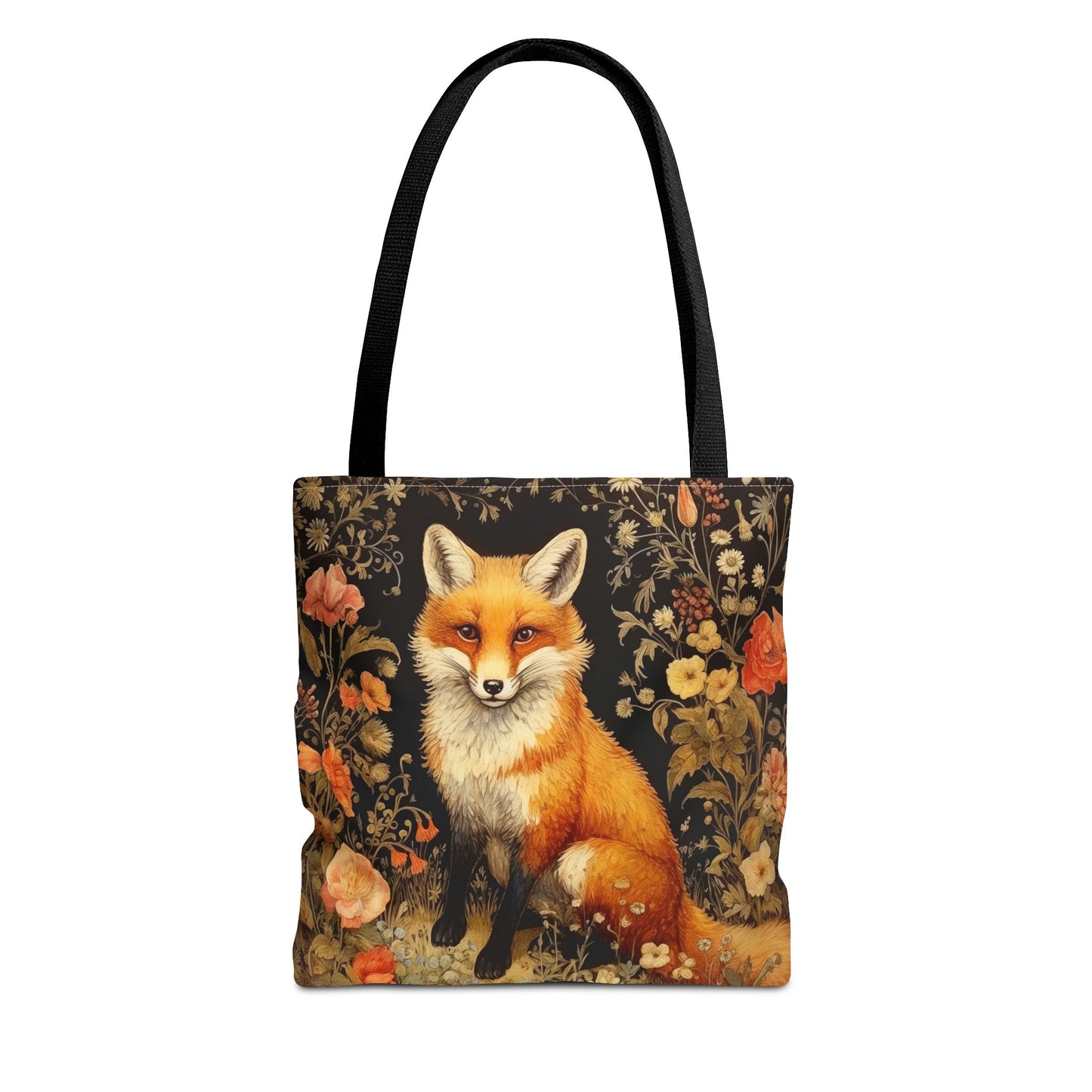 Whimsical Floral Fox Canvas Tote Bag, Eco-Friendly Market Bag