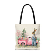 Vintage Easter Bunny Tote Bag, Pink Truck Design, Eco-Friendly Canvas