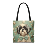 Shih Tzu Chic Tote Bag, Adorable Floral Canvas Market Bag for Dog Lovers