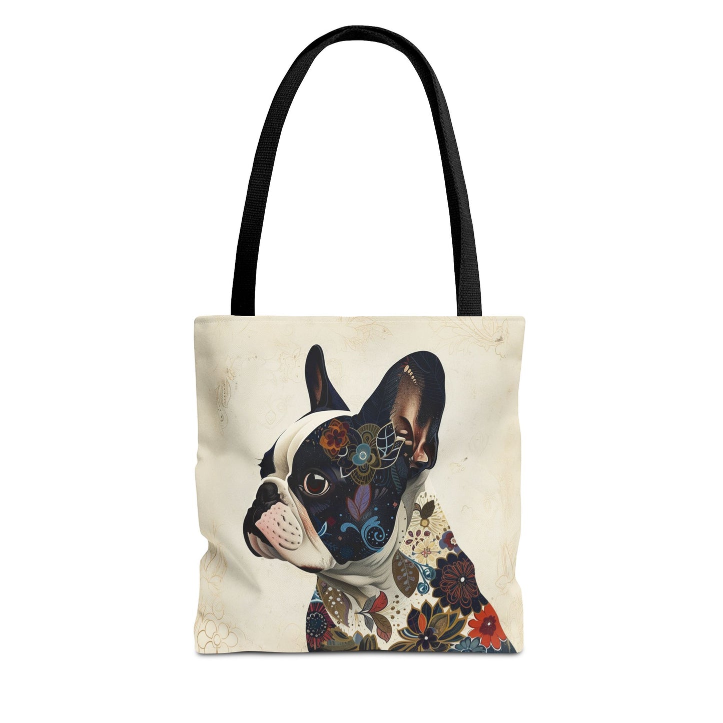 Floral Frenchie Canvas Tote Bag for Dog Lovers, Eco-Friendly Gift