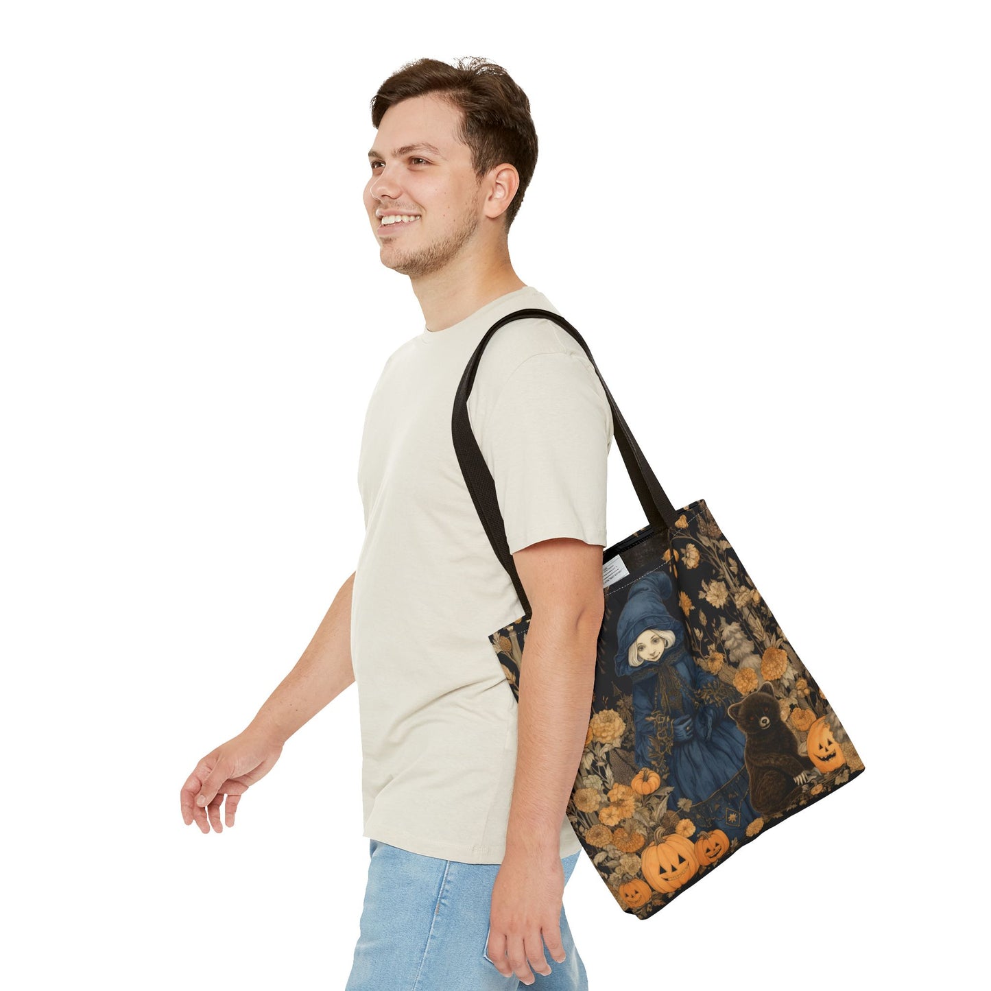 Enchanting Harvest Witch Tote Bag with Autumn Bear Scene