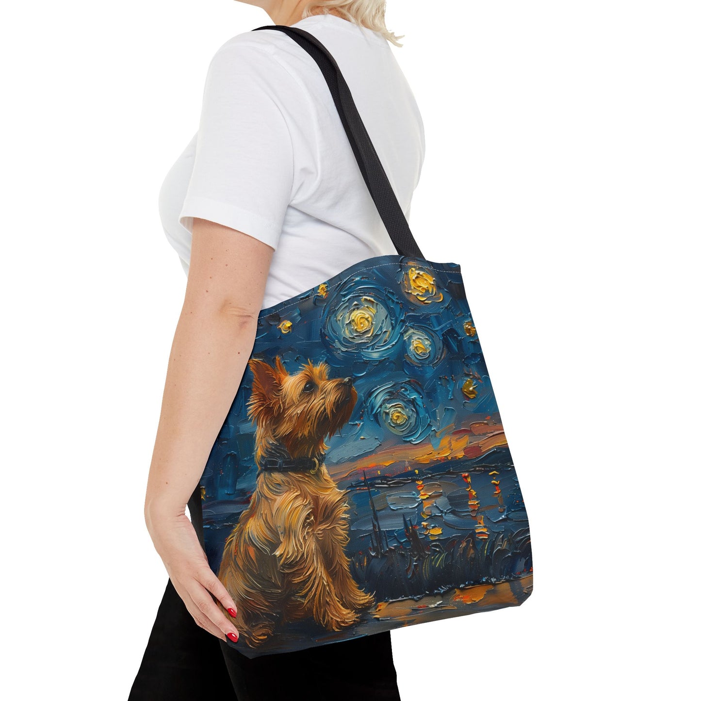 Yorkie Starry Night Canvas Tote Bag – Artistic & Eco-Friendly