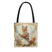 Easter Fox Tote Bag with Tulip Garden, Eco-Friendly Market Bag