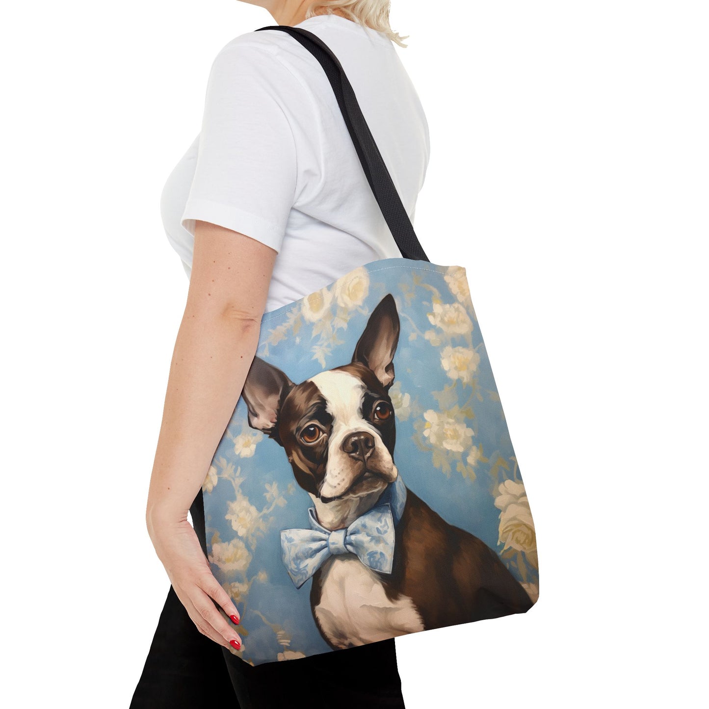 Sophisticated Boston Terrier Tote Bag with Floral Elegance