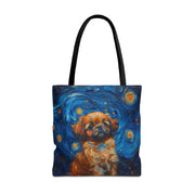 Starry Night Shih Tzu Canvas Tote Bag - Artistic Eco-Friendly Design